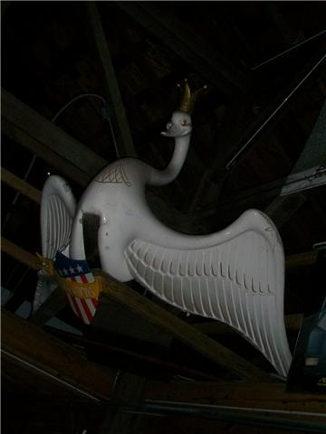 Swan Boat figure in garage