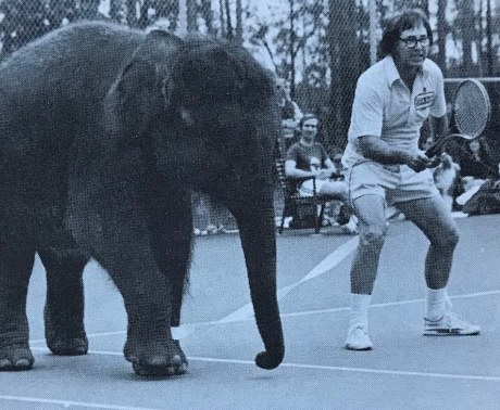 Bobby Riggs and elephant at Walt Disney World Lake Buena Vista Golf Club.