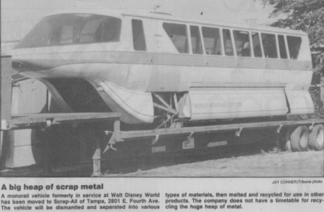 Scrapped Walt Disney World Monorail in junkyard