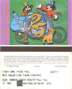 1997 Walt Disney World Green Ticket