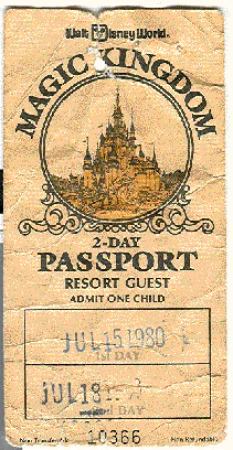 1980 Walt Disney World 2 day passport ticket