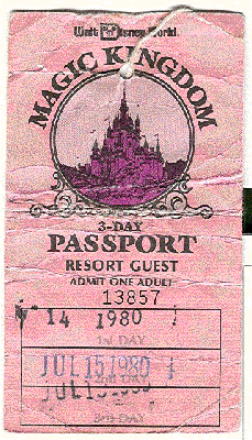 1980 Walt Disney World 3 Day Passport