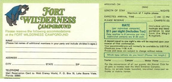 Fort Wilderness 1972 camping rates Walt Disney World