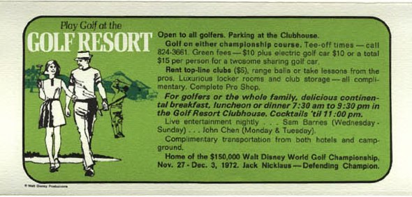 1972 Golf Resort Hotel  information Walt Disney World
