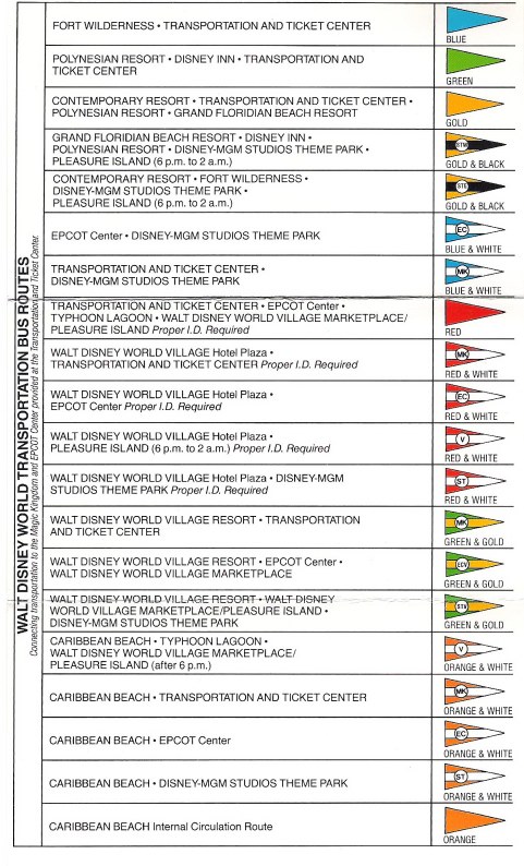 Walt Disney World Bus Route flag colors