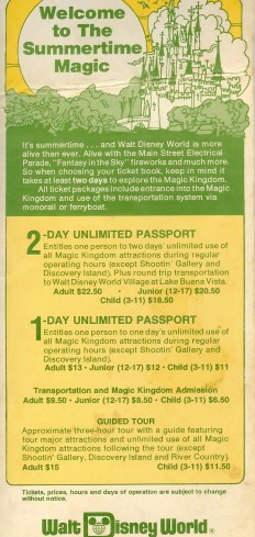 1981 Walt Disney World Summertime Magic ticket brochure
